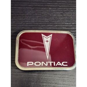Pontiac GM Official Licensed Product Belt Buckle Silver Tone Maroon